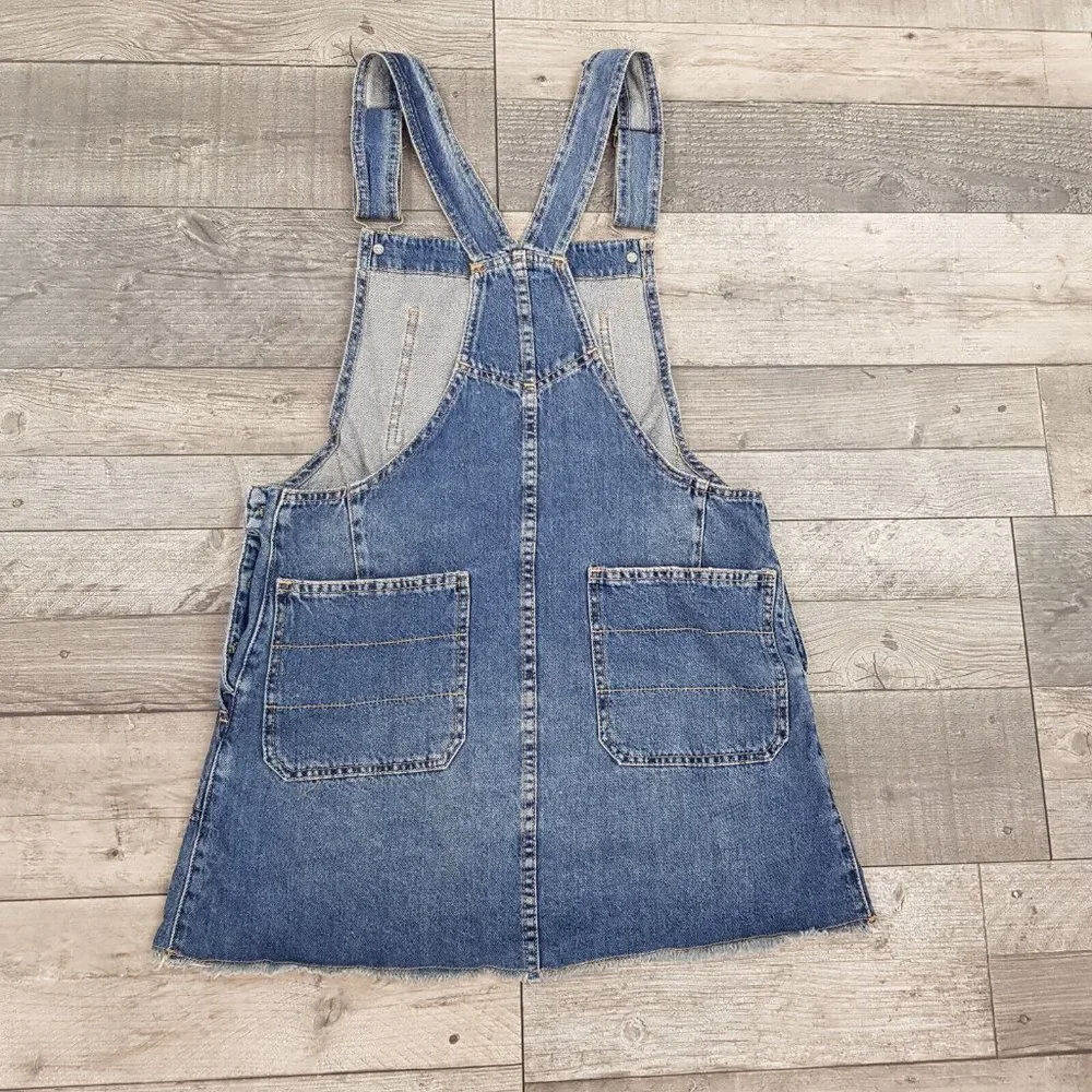 Free People Denim Dungaree Dress Small UK 10 Blue Mid Wash Coverall Casual BN - Picture 2 of 10